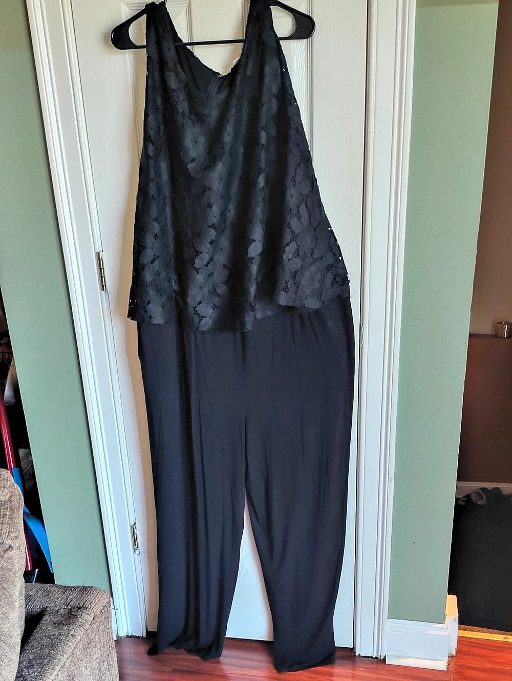 Woman Within Black Lace Overlay Jumpsuit Waist 38W Like New